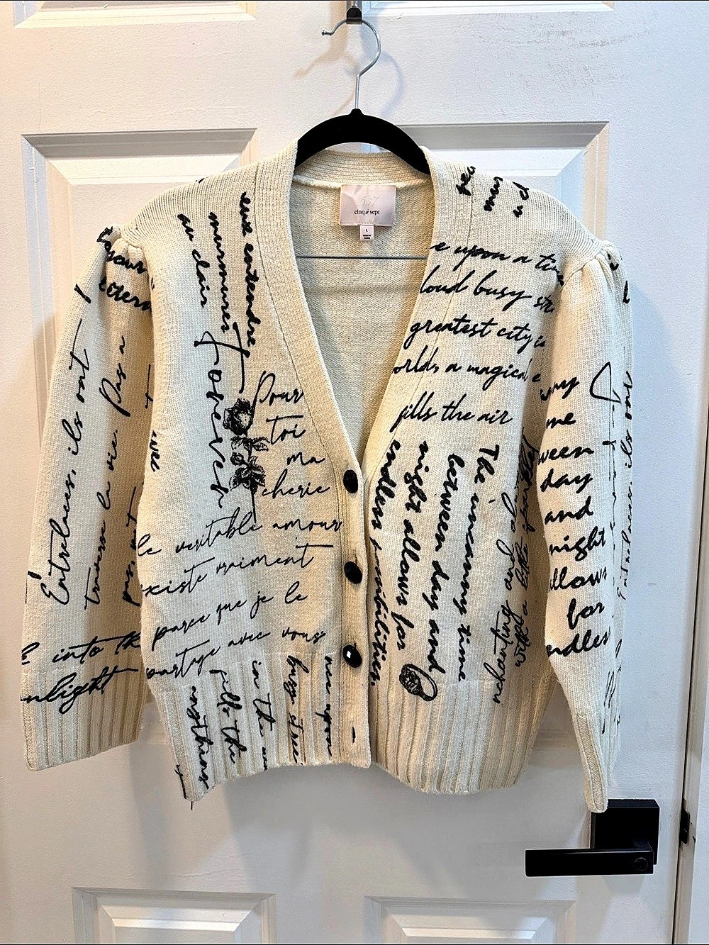 cinq à sept Nyla Daydream Doodles Embroidered Cardigan Cream & Black Large